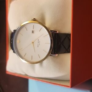 Kate Spade Watch with Black Quilted Leather Band, Excellent Condition! With Box